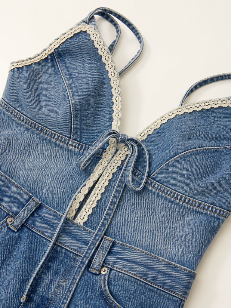 Y2K Low-Rise Denim Mini Dress detail