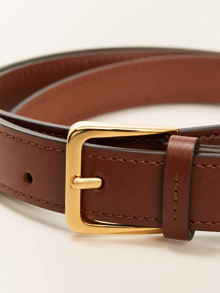 Slim Gold-Buckle Leather Belt detail