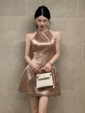 Halter Neck Satin A-Line Mini Dress