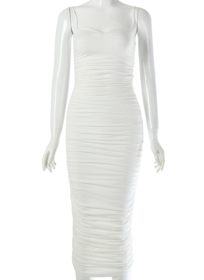 Spaghetti Strap Ruched Sweetheart Bodycon Midi Dress