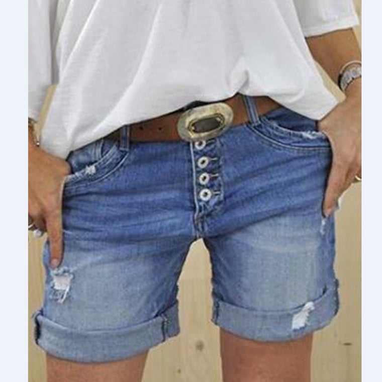 Distressed Cuffed Denim Shorts