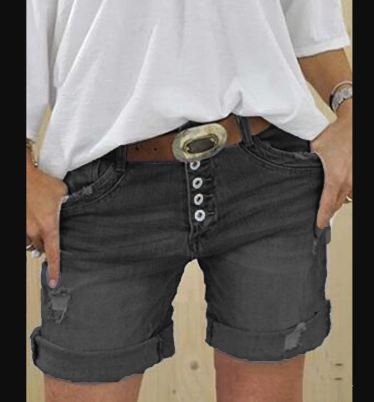 Distressed Cuffed Denim Shorts