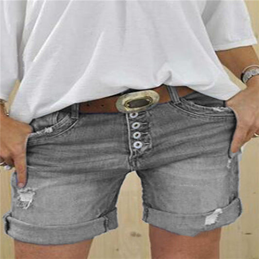 Distressed Cuffed Denim Shorts