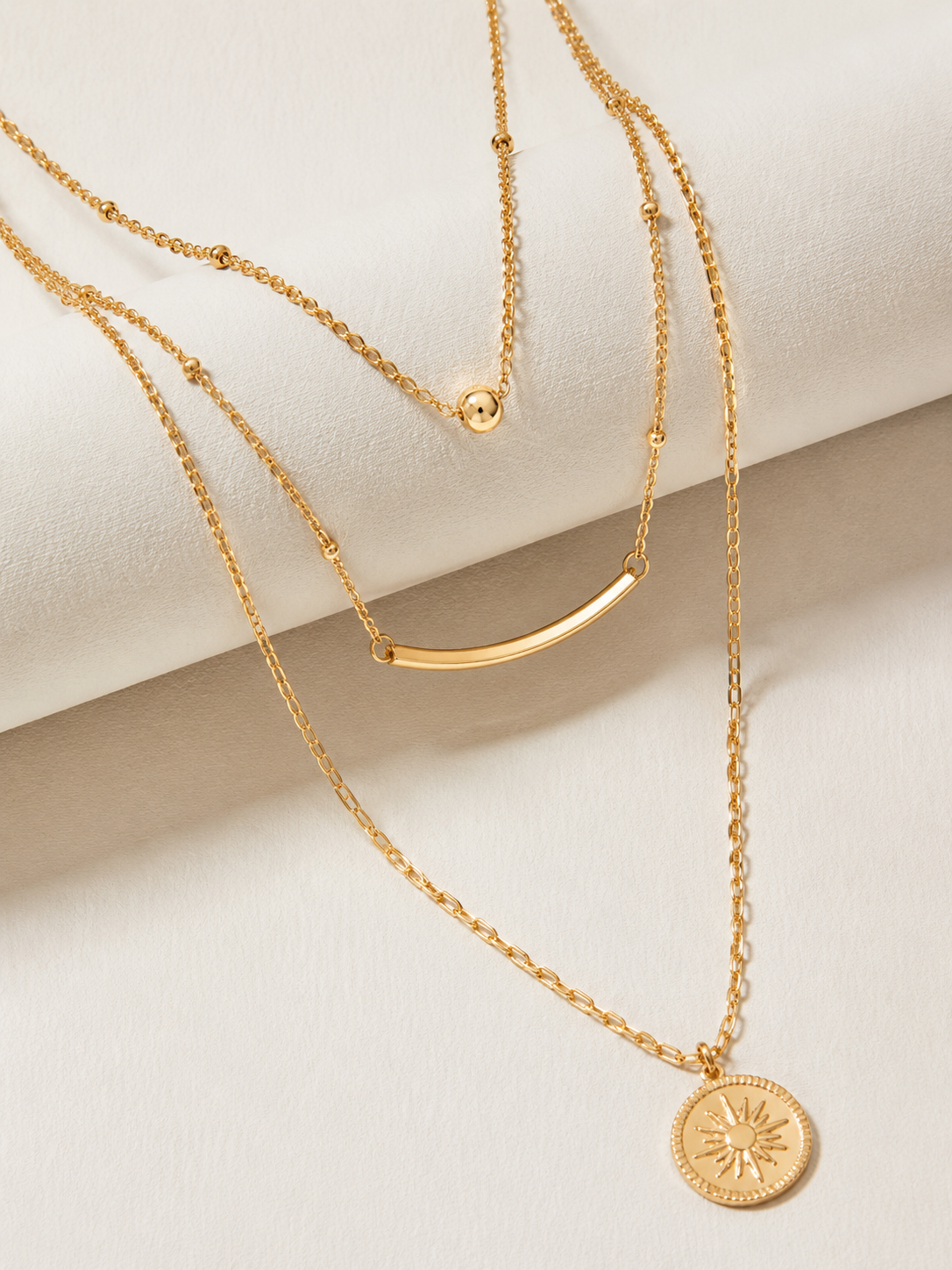 Layered Gold Necklace Set detail