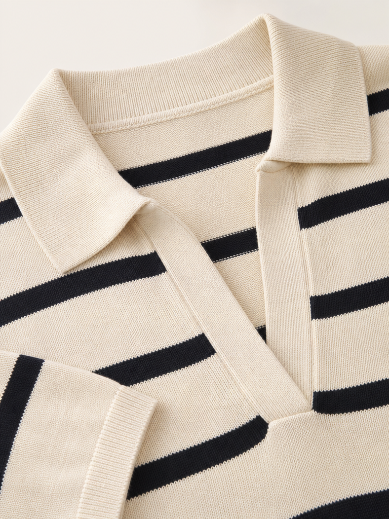 Striped Knit Polo Midi Dress detail