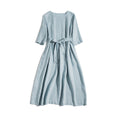 Tie-Waist Round Neck Linen Midi Dress