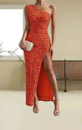One-Shoulder Sequin Mermaid Slit Maxi Dress