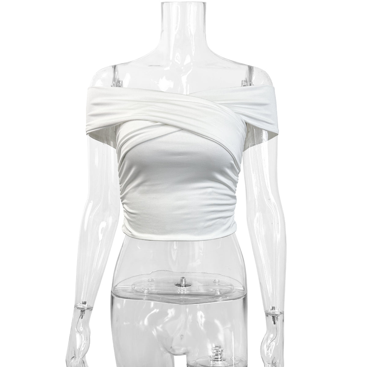 Off-Shoulder Cross-Strap Ruched Bodycon Top