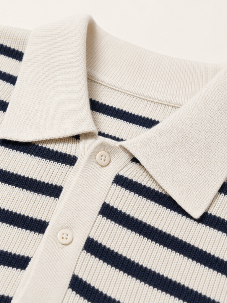 Striped Knit Polo Top detail