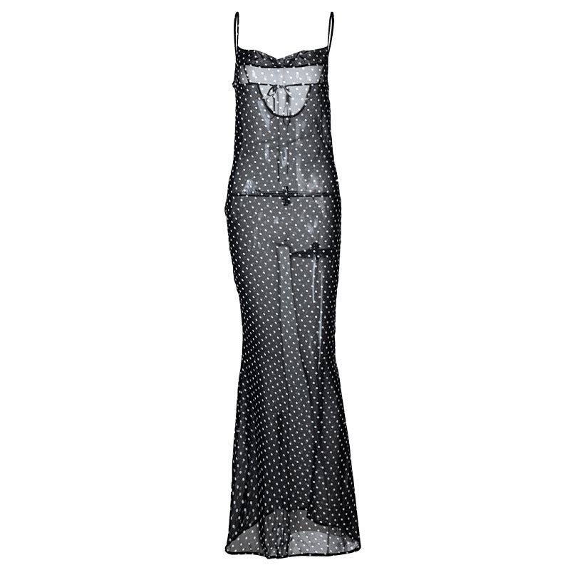 Sheer Polka Dot Mesh Maxi Dress