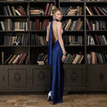 High-Neck Halter Backless Satin Mermaid Gown