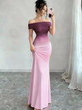 Off-Shoulder Ombre Sheath Maxi Dress