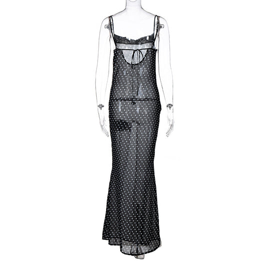 Sheer Polka Dot Mesh Maxi Dress