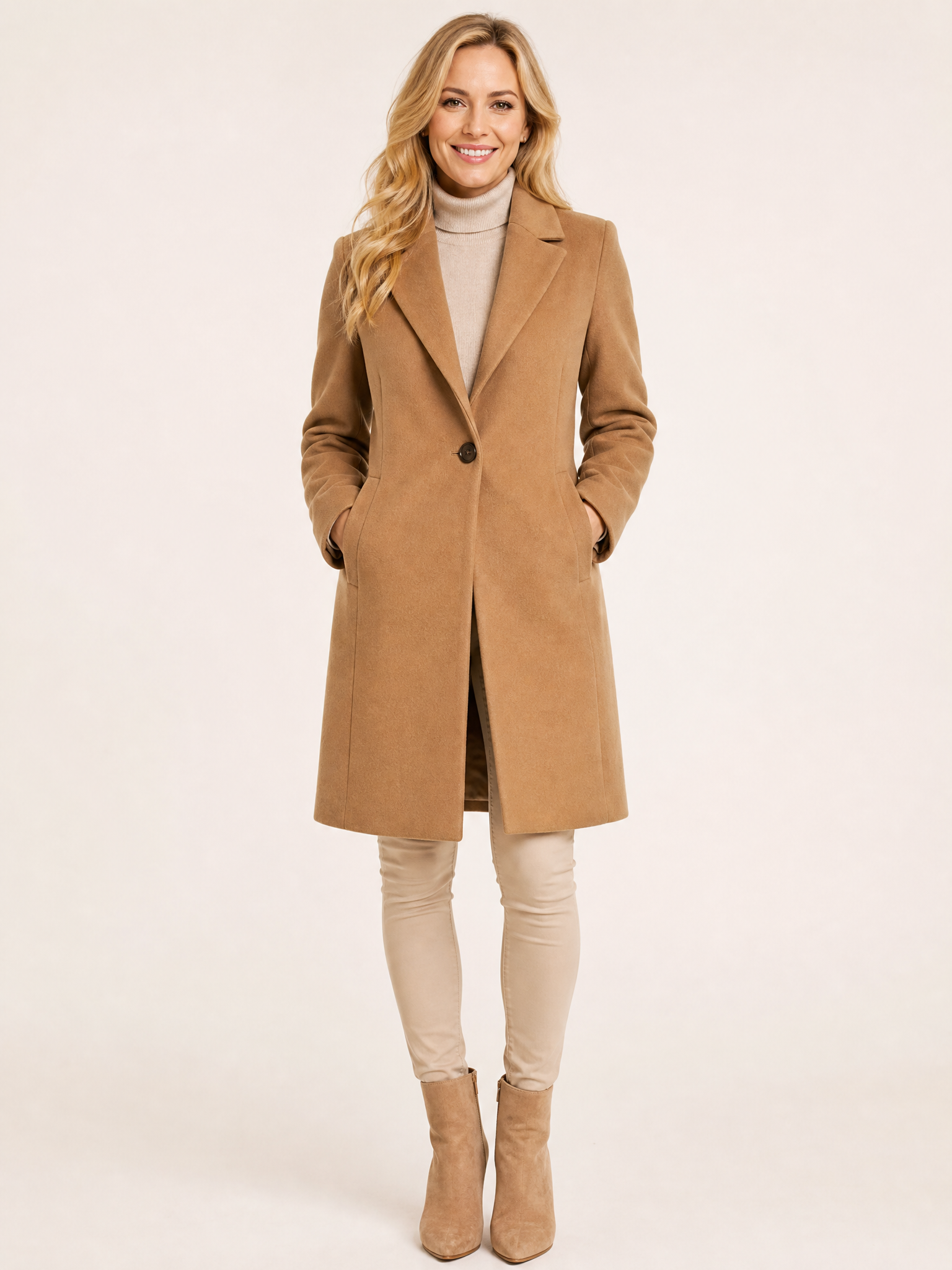 Wool-Blend Long Coat on the LUNETTE model