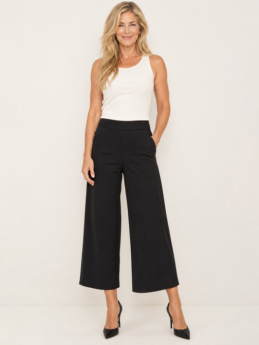 Cropped Wide-Leg Trousers Culottes on the LUNETTE model