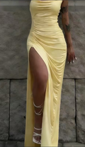 Halter Cowl Neck Ruched Side-Slit Bodycon Dress