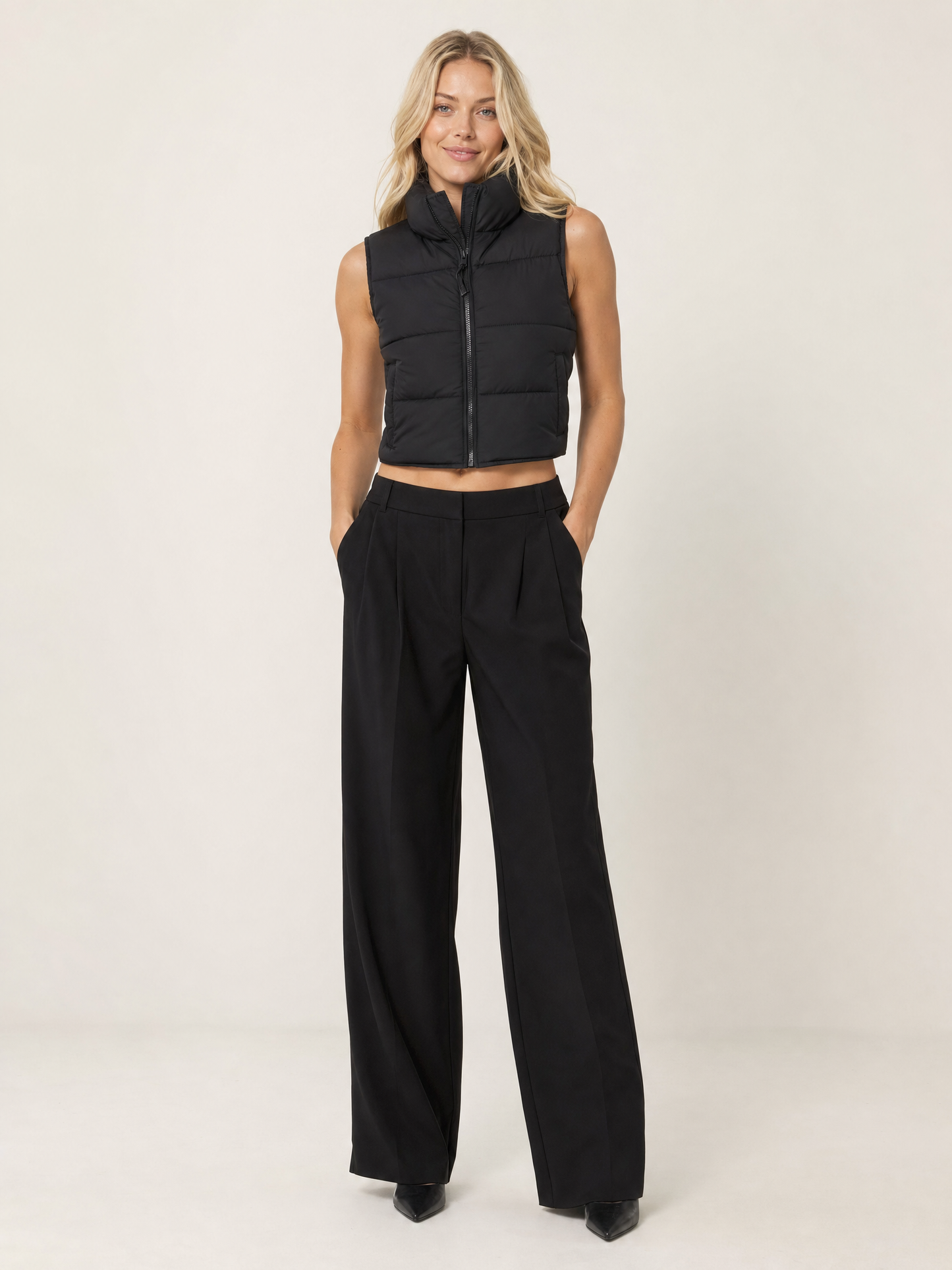 Cropped Puffer Vest on the LUNETTE model