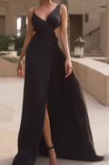 Ruched Cut-Out Slit Maxi Dress