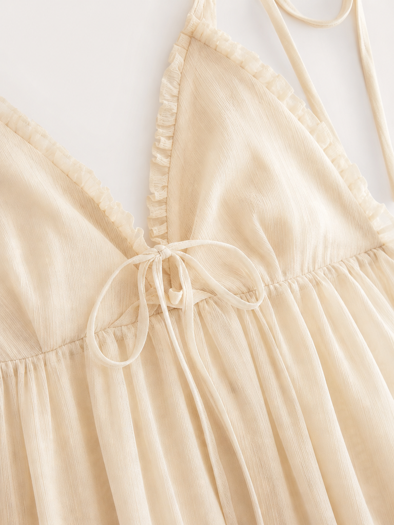 Ribbon-Tie Babydoll Mini Dress detail
