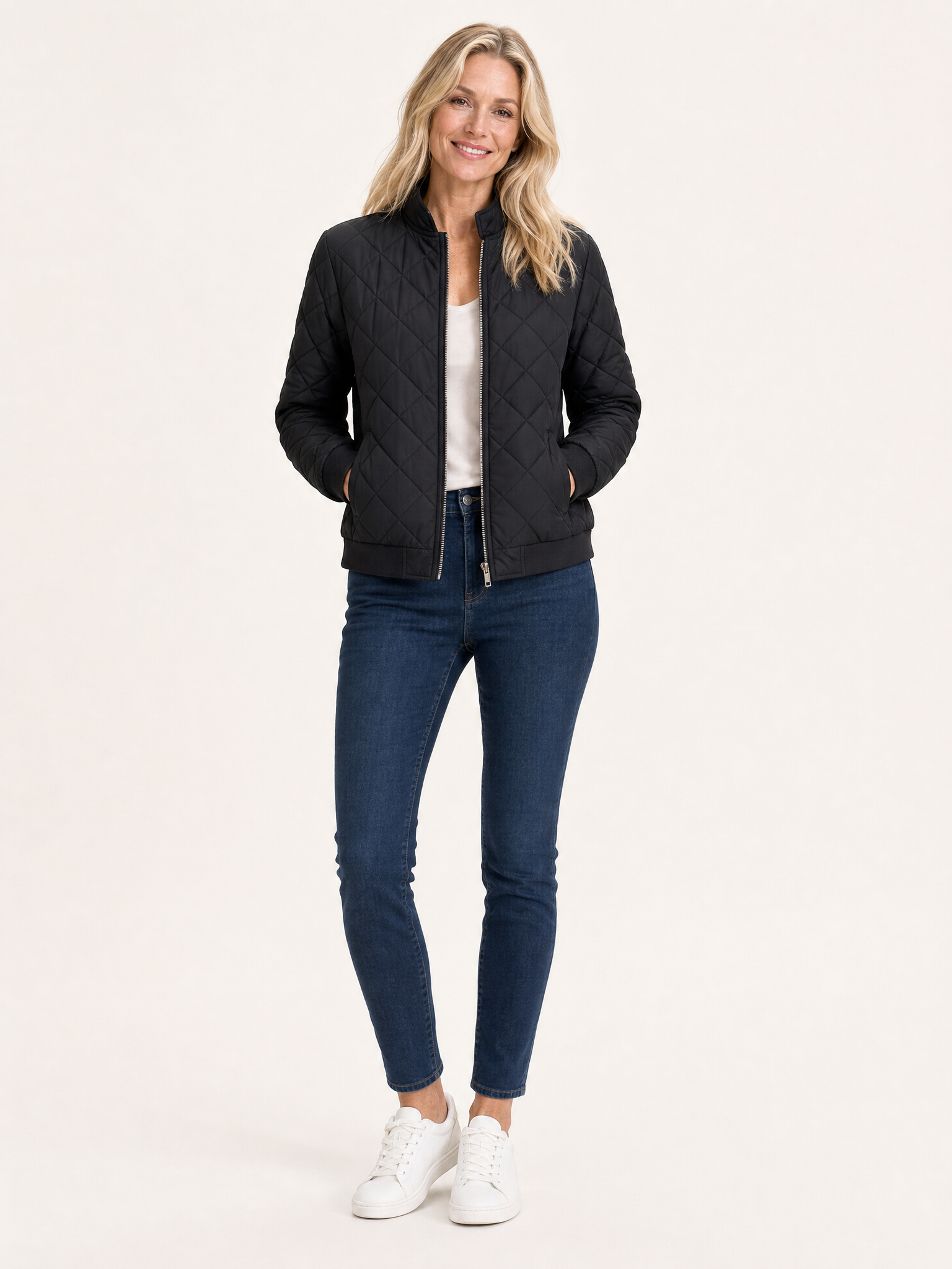 Quilted Bomber Jacket on the LUNETTE model