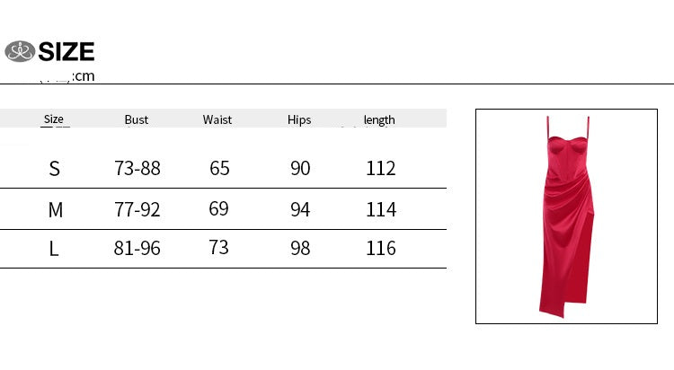 Bustier Ruched High-Slit Satin Maxi Dress