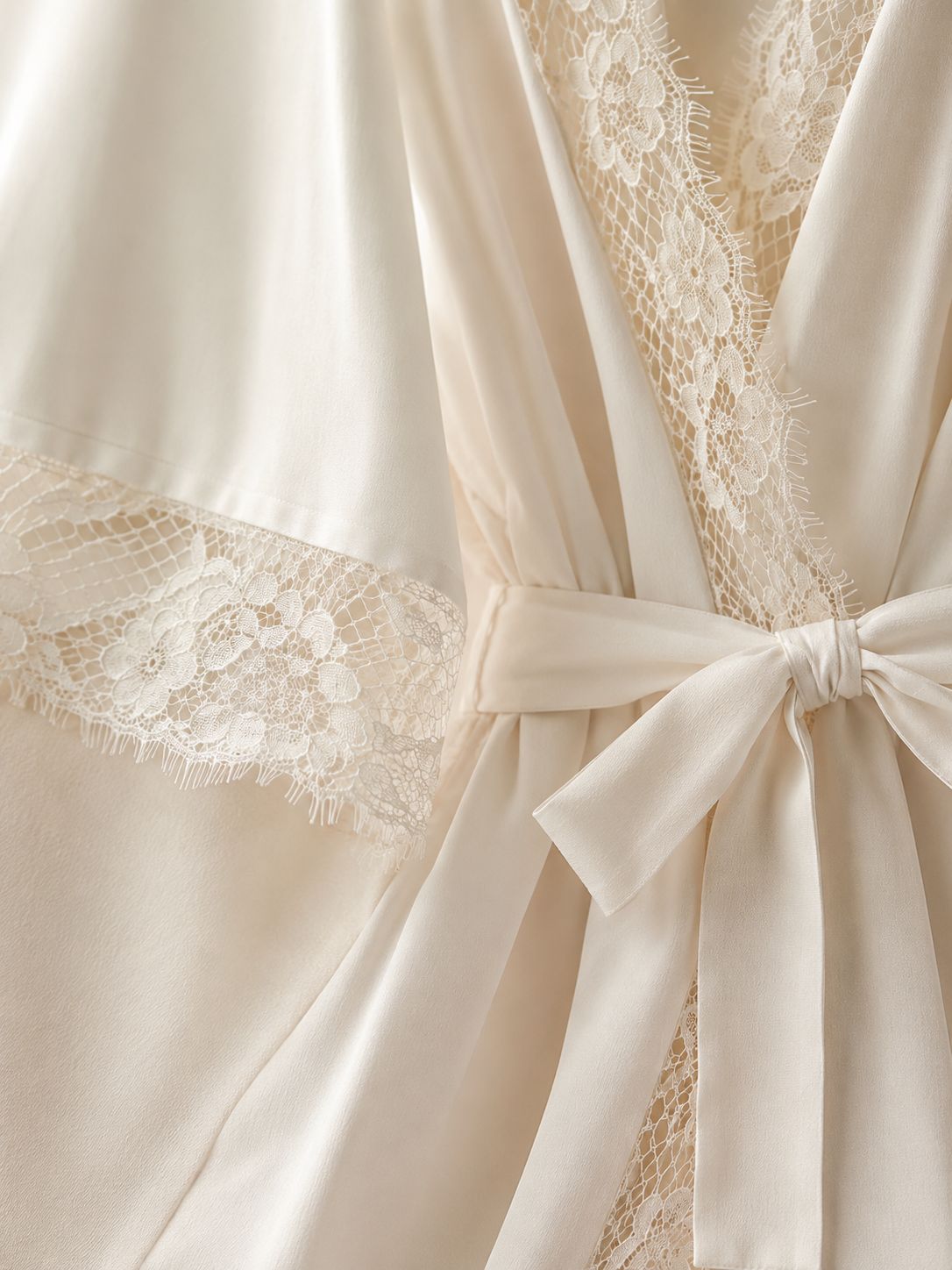 Bridal Lace-Trim Robe detail