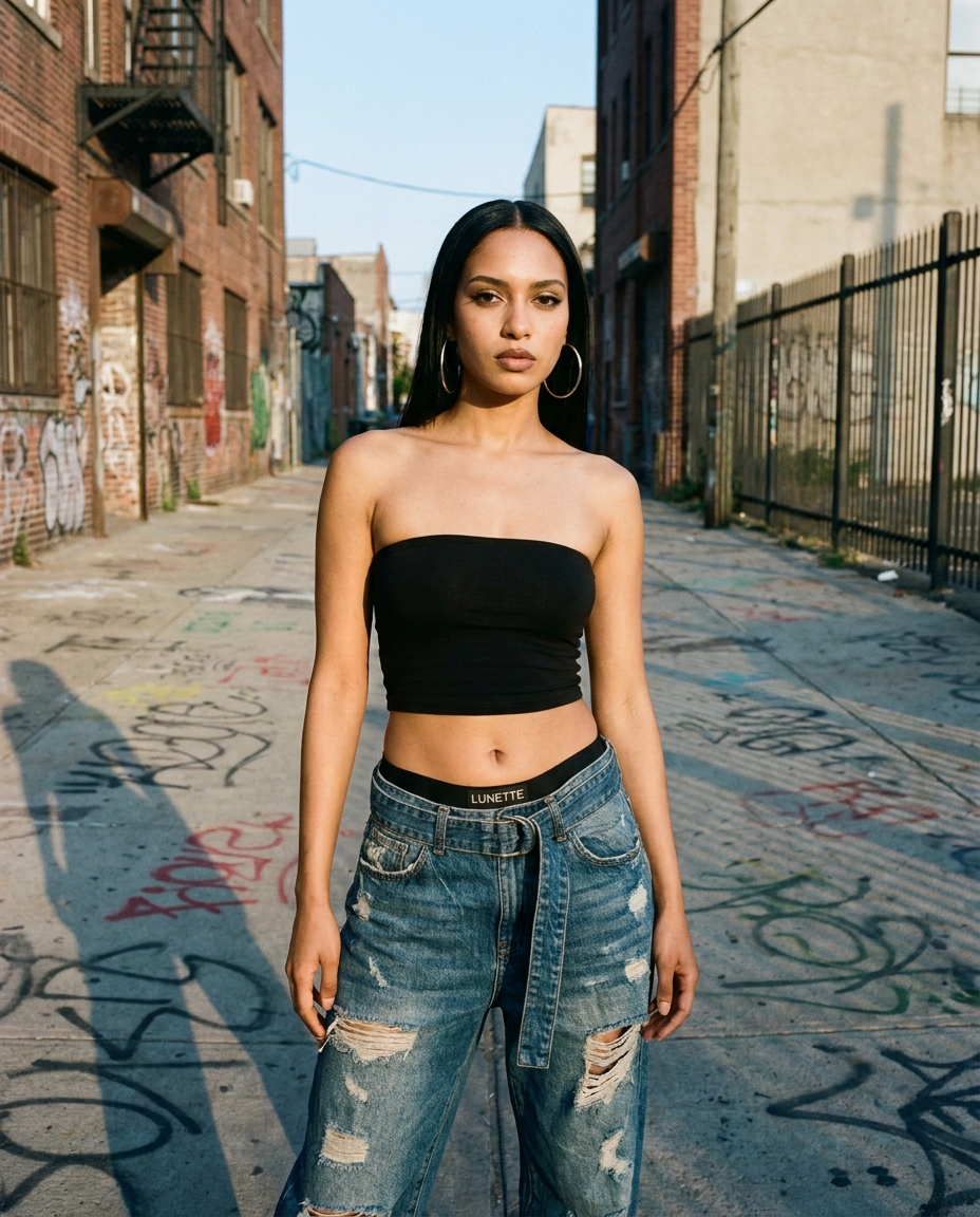 Low-Rise Baggy Jeans Y2K on LUNETTE brand model