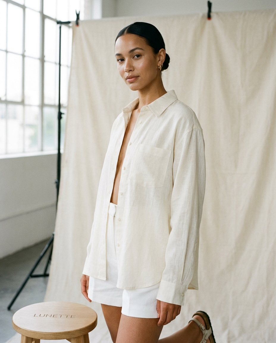 Oversized Linen Button-Down on LUNETTE brand model