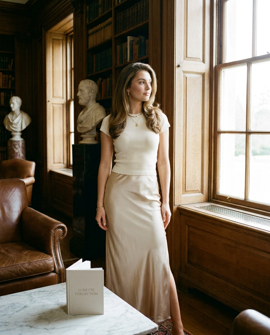 Satin Maxi Skirt on LUNETTE brand model