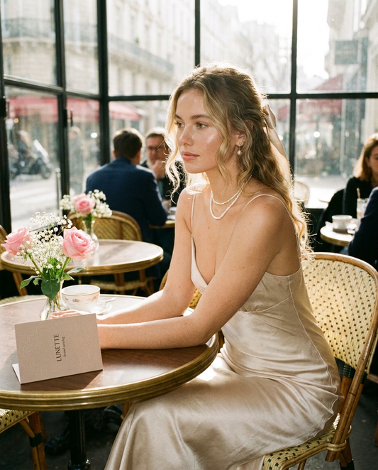 Satin Slip Midi Dress on LUNETTE brand model