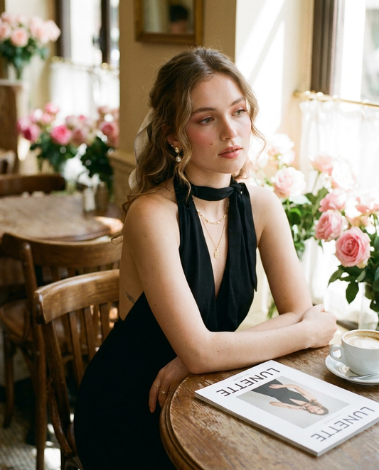 Halter Backless Midi Dress on LUNETTE brand model