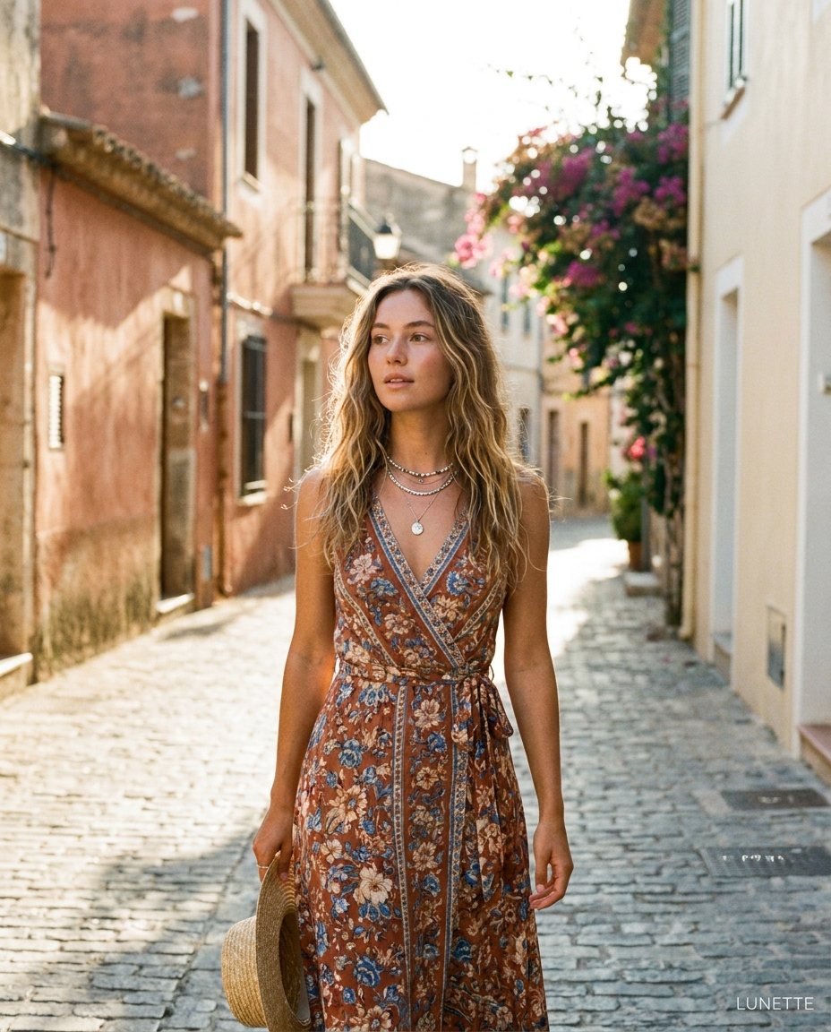 Wrap Maxi Vacation Dress on LUNETTE brand model