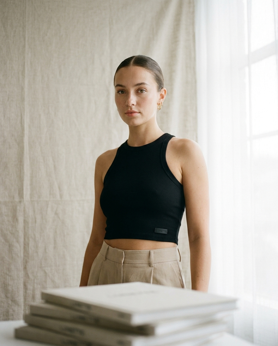 Cropped Ribbed Tank on LUNETTE brand model