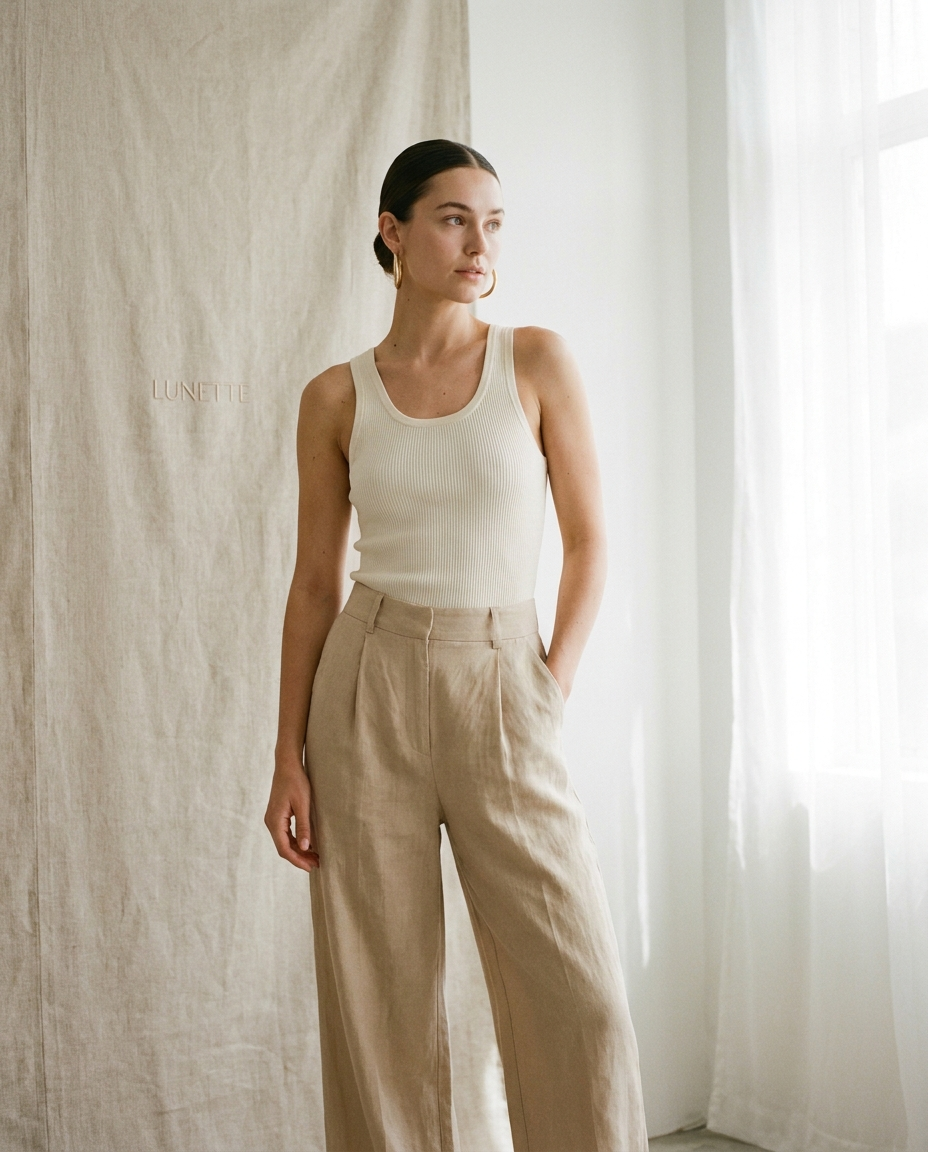 Wide-Leg Linen Trousers on LUNETTE brand model